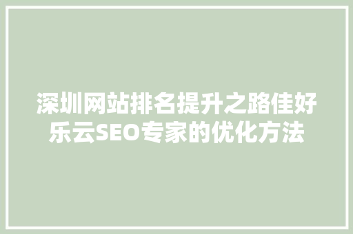 深圳网站排名提升之路佳好乐云SEO专家的优化方法