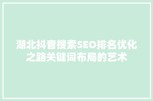 湖北抖音搜索SEO排名优化之路关键词布局的艺术