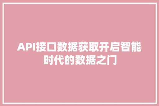 API接口数据获取开启智能时代的数据之门