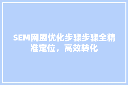 SEM网盟优化步骤步骤全精准定位，高效转化