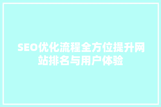 SEO优化流程全方位提升网站排名与用户体验