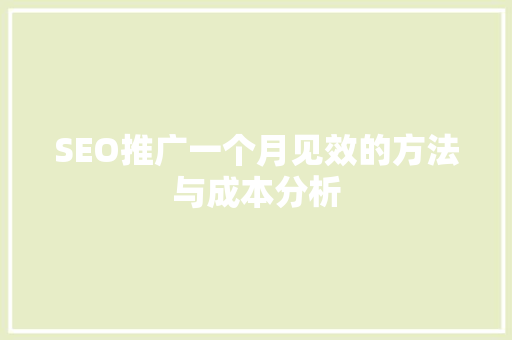 SEO推广一个月见效的方法与成本分析