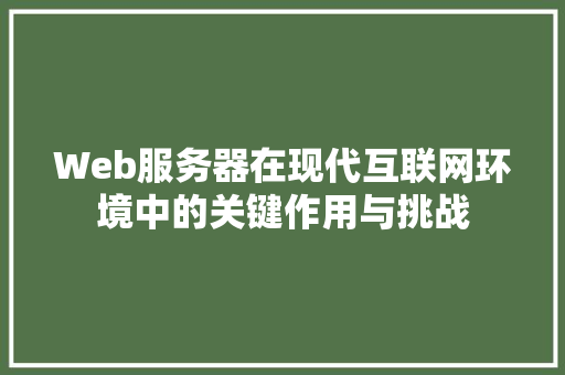 Web服务器在现代互联网环境中的关键作用与挑战