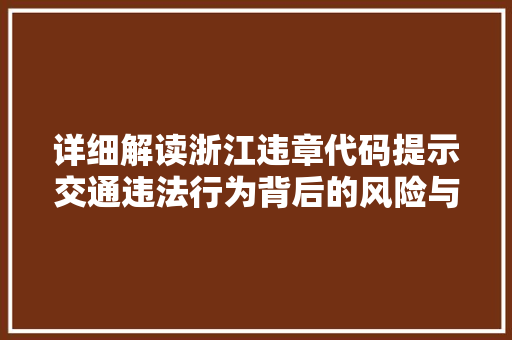 详细解读浙江违章代码提示交通违法行为背后的风险与启示