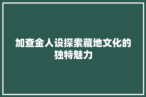 加查金人设探索藏地文化的独特魅力