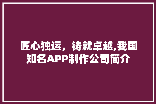 匠心独运，铸就卓越,我国知名APP制作公司简介
