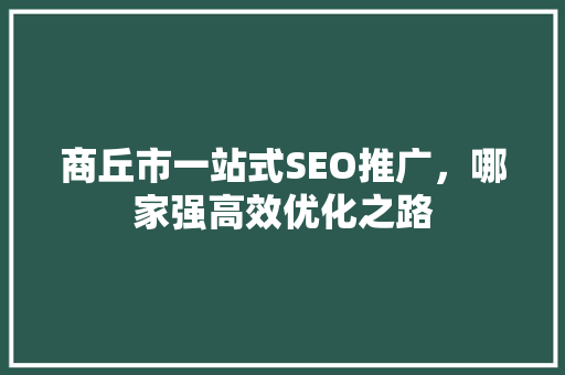 商丘市一站式SEO推广，哪家强高效优化之路