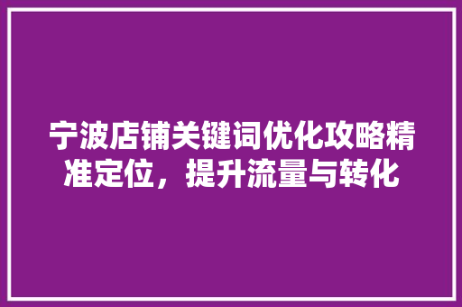 宁波店铺关键词优化攻略精准定位，提升流量与转化