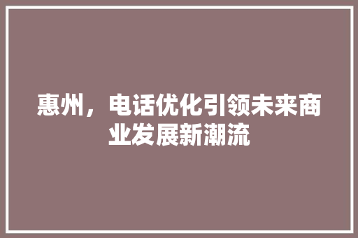 惠州，电话优化引领未来商业发展新潮流