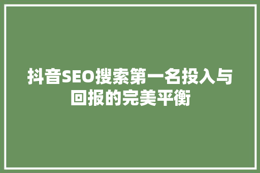 抖音SEO搜索第一名投入与回报的完美平衡