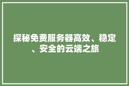 探秘免费服务器高效、稳定、安全的云端之旅