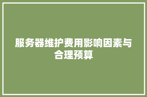 服务器维护费用影响因素与合理预算