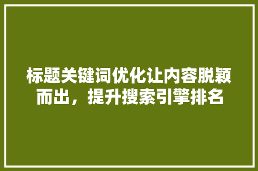 标题关键词优化让内容脱颖而出，提升搜索引擎排名