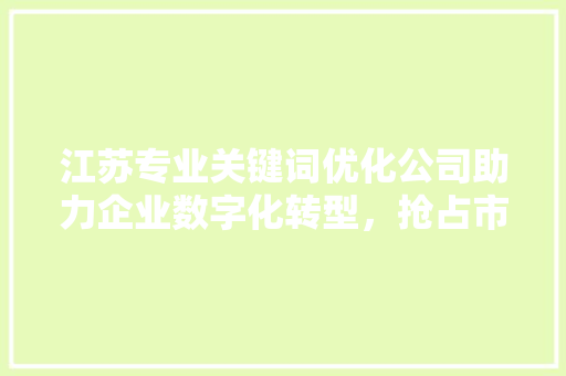 江苏专业关键词优化公司助力企业数字化转型，抢占市场先机