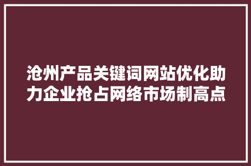 沧州产品关键词网站优化助力企业抢占网络市场制高点