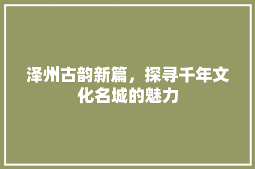 泽州古韵新篇，探寻千年文化名城的魅力