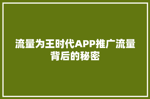 流量为王时代APP推广流量背后的秘密