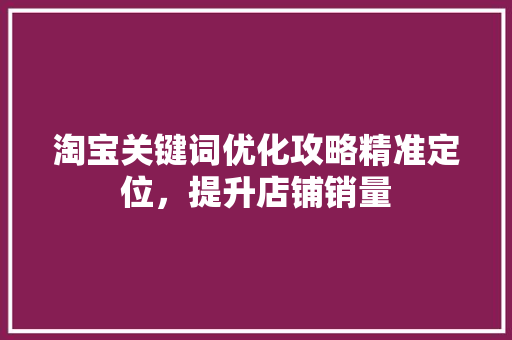 淘宝关键词优化攻略精准定位，提升店铺销量