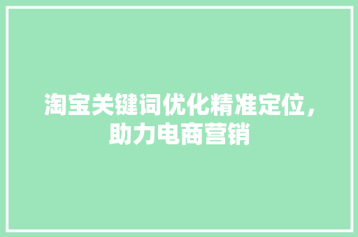淘宝关键词优化精准定位，助力电商营销