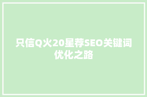 只信Q火20星荐SEO关键词优化之路