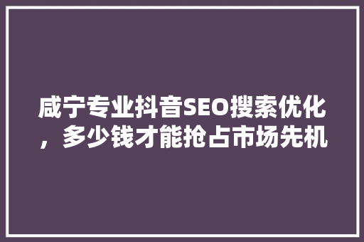 咸宁专业抖音SEO搜索优化，多少钱才能抢占市场先机
