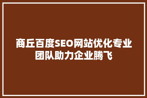 商丘百度SEO网站优化专业团队助力企业腾飞