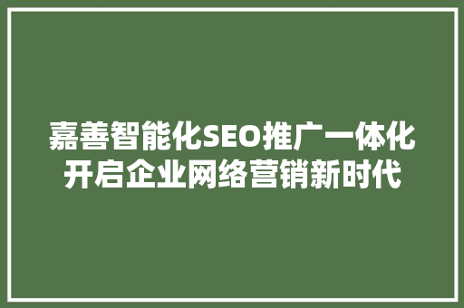 嘉善智能化SEO推广一体化开启企业网络营销新时代