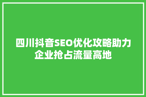 四川抖音SEO优化攻略助力企业抢占流量高地