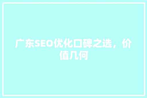 广东SEO优化口碑之选，价值几何