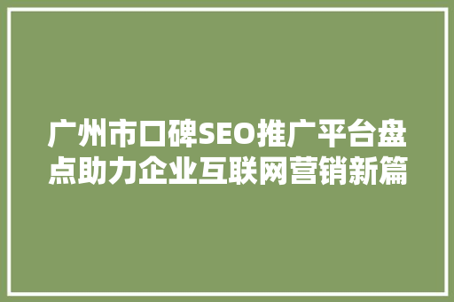 广州市口碑SEO推广平台盘点助力企业互联网营销新篇章