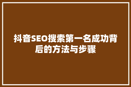 抖音SEO搜索第一名成功背后的方法与步骤