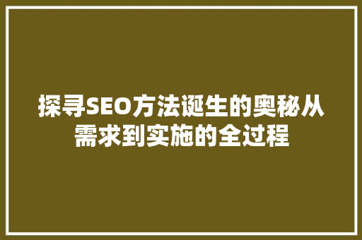 探寻SEO方法诞生的奥秘从需求到实施的全过程