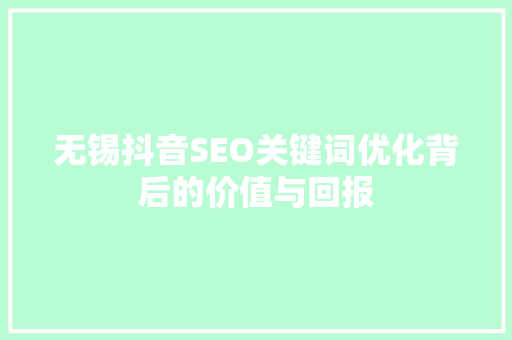 无锡抖音SEO关键词优化背后的价值与回报