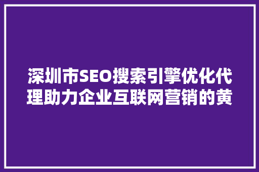深圳市SEO搜索引擎优化代理助力企业互联网营销的黄金钥匙