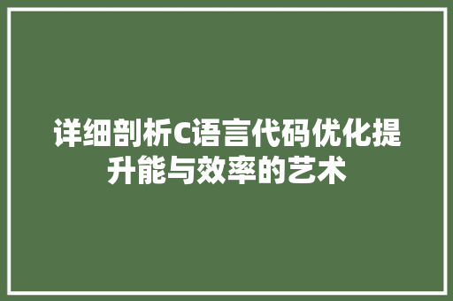 详细剖析C语言代码优化提升能与效率的艺术