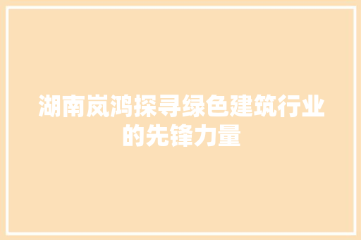 湖南岚鸿探寻绿色建筑行业的先锋力量