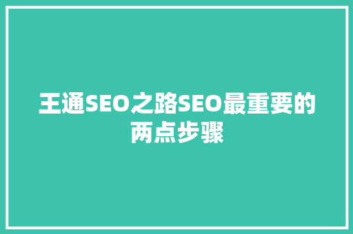王通SEO之路SEO最重要的两点步骤