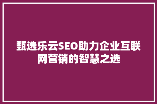 甄选乐云SEO助力企业互联网营销的智慧之选