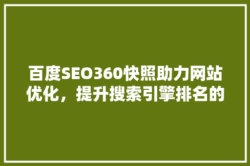 百度SEO360快照助力网站优化，提升搜索引擎排名的秘密武器