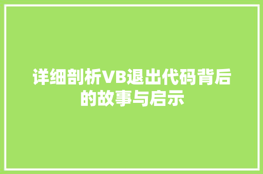 详细剖析VB退出代码背后的故事与启示