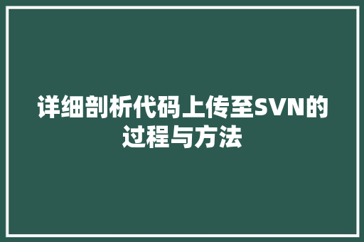 详细剖析代码上传至SVN的过程与方法