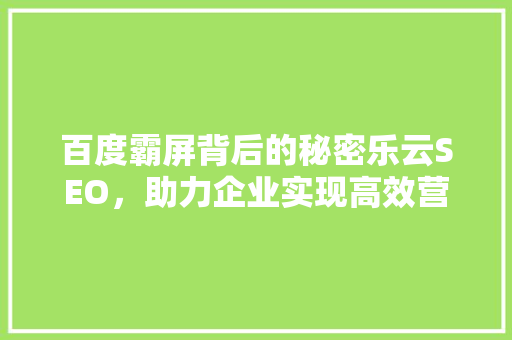 百度霸屏背后的秘密乐云SEO，助力企业实现高效营销