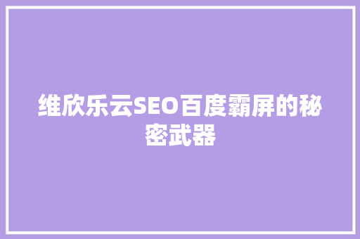 维欣乐云SEO百度霸屏的秘密武器