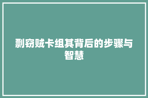 剽窃贼卡组其背后的步骤与智慧