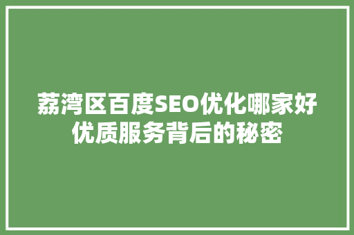 荔湾区百度SEO优化哪家好优质服务背后的秘密