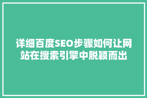 详细百度SEO步骤如何让网站在搜索引擎中脱颖而出
