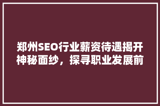 郑州SEO行业薪资待遇揭开神秘面纱，探寻职业发展前景