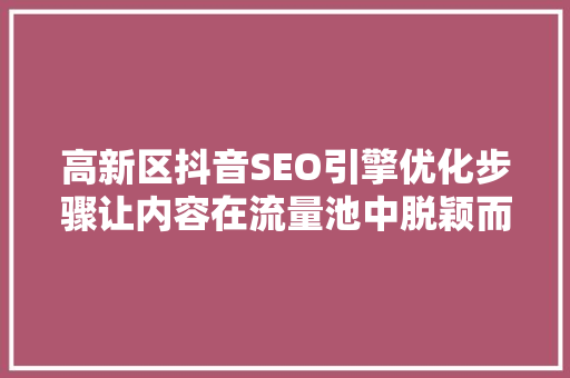 高新区抖音SEO引擎优化步骤让内容在流量池中脱颖而出