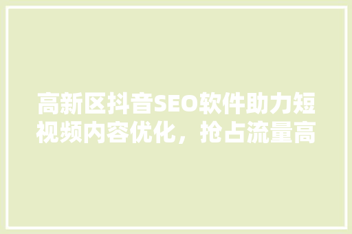高新区抖音SEO软件助力短视频内容优化，抢占流量高地