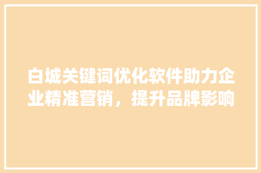 白城关键词优化软件助力企业精准营销，提升品牌影响力_白城关键词优化软件
